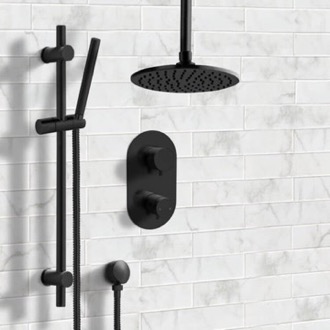 Shower Faucet Black Thermostatic Ceiling Shower System with Handheld Remer SFR60